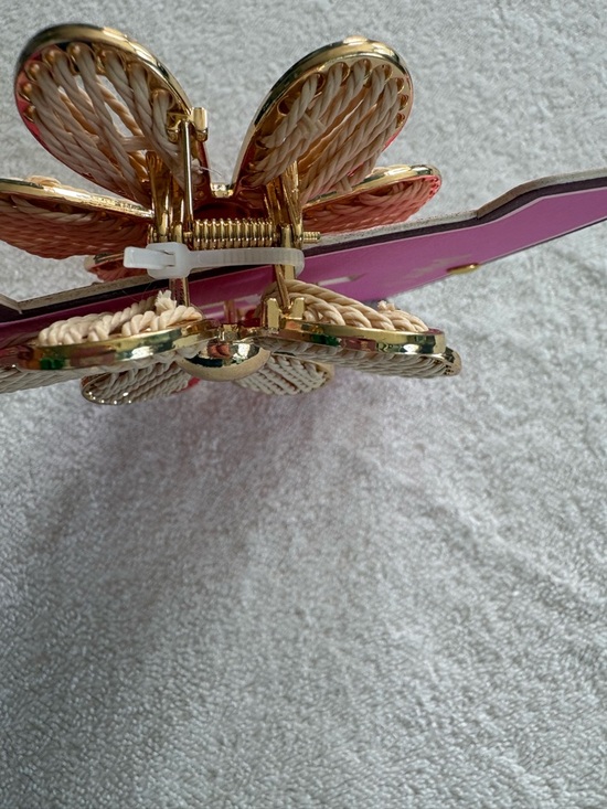 Piper K Floral Claw Clip Set Pink Beige Gold Woven Flowers - Picture 4 of 5